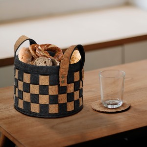 Bedroom office use wood felt woven storage basket set