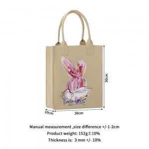 Cute Rabbit Pattern Handbag Felt Shopping Bag Fashionable Felt Handbag with Different Color