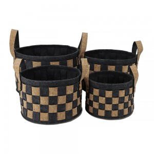 Bedroom office use wood felt woven storage basket set