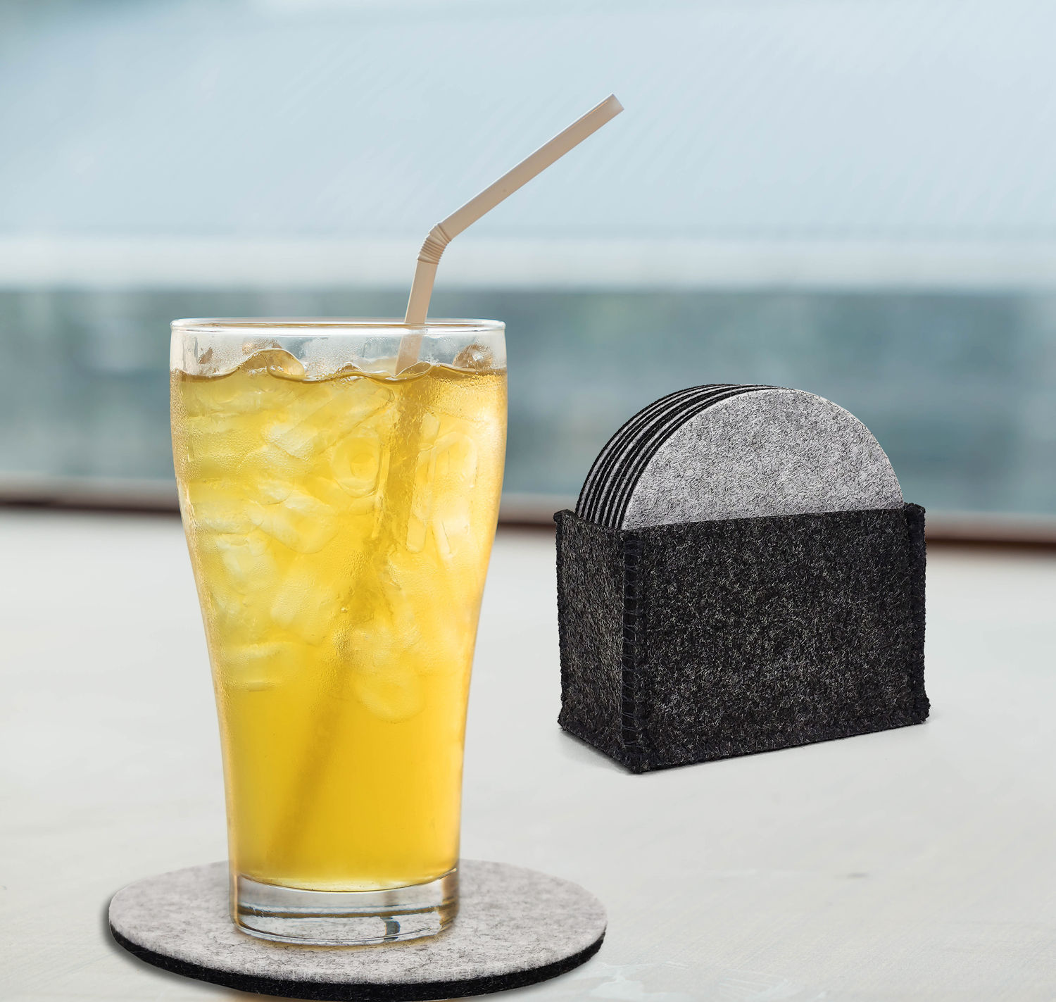 Felt Drink Coaster Set with Holder/Modern Decorative Drink Coasters/Table Coasters for Drink Absorbant to Protect Furniture & Tables from Drink Featured Image