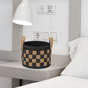 Bedroom office use wood felt woven storage basket set