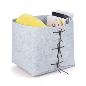 Natural Tan Suede Ties – Premium Grey Felt Organizing Basket – Square Fabric Organizer for Home, Office