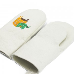 Wholesale Wool Felt Sauna Glove for Sauna Steam Room SPA White Embroidery Logo