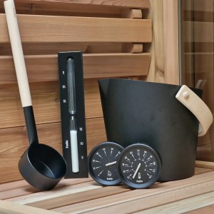 Customize Sauna Accessories Kit Bucket Shower and Ladle Thermometer & Hygrometer Hourglass Timer Sauna Egg Aromatic Oil