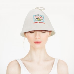 Premium White Sauna Hat in Wool Felt Wellness Accessory with Logo Option