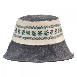 Wool Sauna Panama Hat with Red Embroidered Pattern – Natural Felt Bath Hat