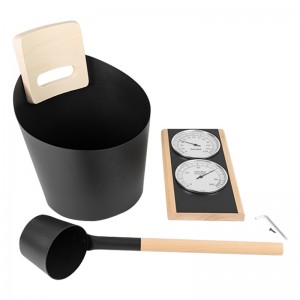 Sauna Accessories Powder Coating Aluminum Bucket Set Bucket and Ladles with Bamboo