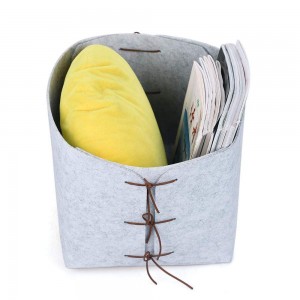 Natural Tan Suede Ties – Premium Grey Felt Organizing Basket – Square Fabric Organizer for Home, Office