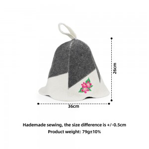 Sauna Hat Flower 100% Wool Felt Embroidered Head Protection from Heat