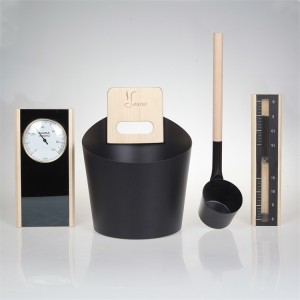 Wholesale Sauna Accessories OEM Style 5L Aluminium Black Sauna Bamboo Handle Bucket