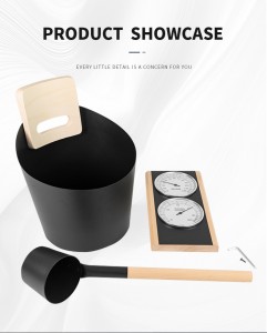 Sauna Accessories Powder Coating Aluminum Bucket Set Bucket and Ladles with Bamboo