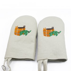Wholesale Wool Felt Sauna Glove for Sauna Steam Room SPA White Embroidery Logo