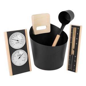 Sauna Accessories Powder Coating Aluminum Bucket Set Bucket and Ladles with Bamboo