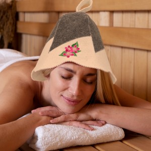 Sauna Hat Flower 100% Wool Felt Embroidered Head Protection from Heat