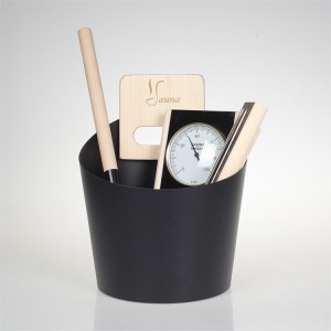 Wholesale Sauna Accessories OEM Style 5L Aluminium Black Sauna Bamboo Handle Bucket