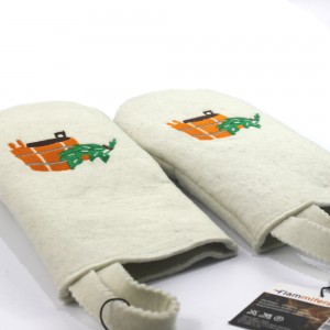 Wholesale Wool Felt Sauna Glove for Sauna Steam Room SPA White Embroidery Logo