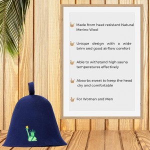 100%Merino Wool Sauna Hat with Elegant Embroidery and Accept Customized Logo and Color Which Used in Bathroom and Sauna Room
