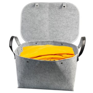 Eco-friendly Grey Felt Storage Basket with Lid Home Storage