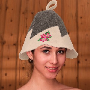 Sauna Hat Flower 100% Wool Felt Embroidered Head Protection from Heat