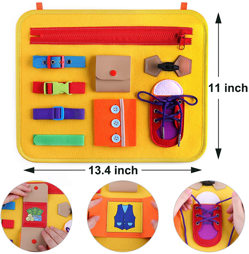 Baby Busy Board Montessori Develop Basic Skill Board 14 in 1 Learn to Dress Toy