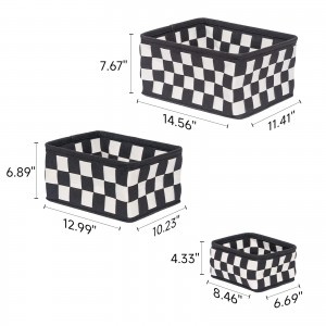 Black and white checkerboard kids bedroom house using storage basket set