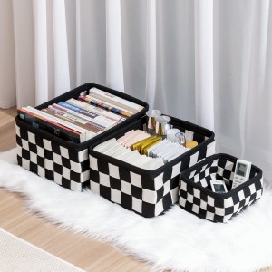 Black and white checkerboard kids bedroom house using storage basket set