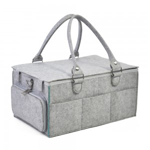 Felt Diaper Caddy Organizer Baby toweled Bag Nursery Storage Bin Gray