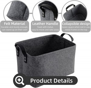 Foldable Felt Storage Basket Laundry Hamper with PU Leather Handles