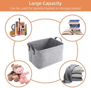 Foldable Felt Storage Basket Laundry Hamper with PU Leather Handles