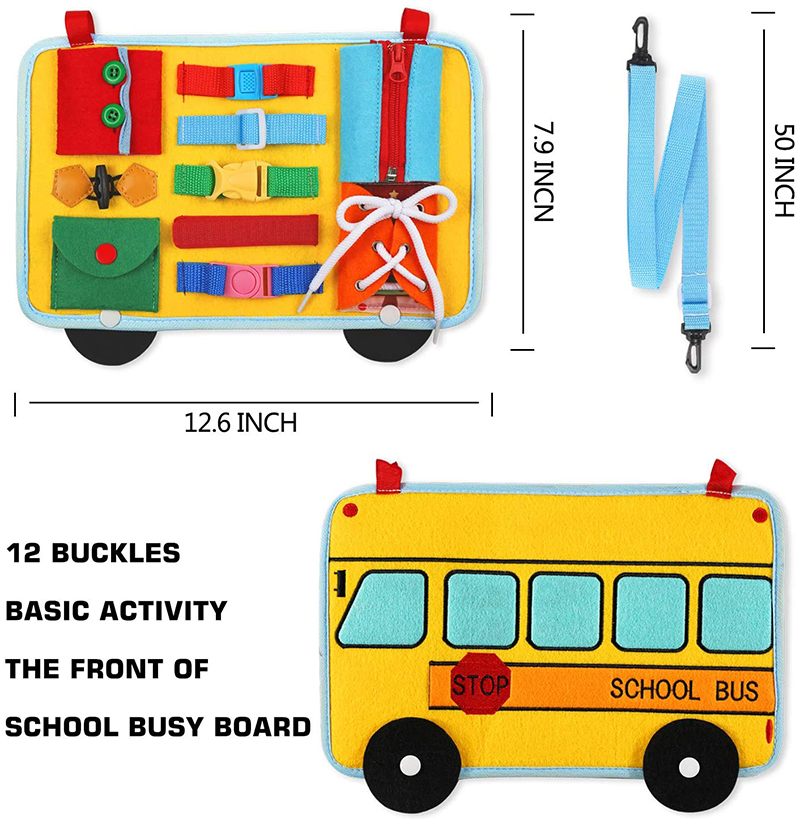 Bus Busy Board for Increasing Motor Skills Montessori Kids Early Learning Toys 