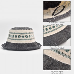 Wool Sauna Panama Hat with Red Embroidered Pattern – Natural Felt Bath Hat