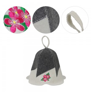 Sauna Hat Flower 100% Wool Felt Embroidered Head Protection from Heat