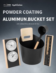 Sauna Accessories Powder Coating Aluminum Bucket Set Bucket and Ladles with Bamboo
