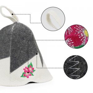 Sauna Hat Flower 100% Wool Felt Embroidered Head Protection from Heat