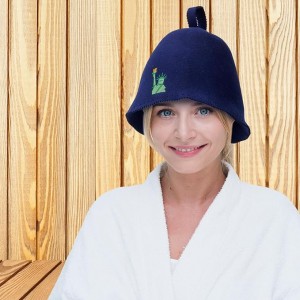 100%Merino Wool Sauna Hat with Elegant Embroidery and Accept Customized Logo and Color Which Used in Bathroom and Sauna Room