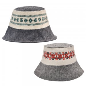Wool Sauna Panama Hat with Red Embroidered Pattern – Natural Felt Bath Hat