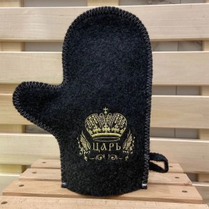 Sauna Bath Set Tsar-Eco-Friendly Soft Reusable Storage Bag Sauna Hat Gloves Mat Slippers 5 Embroidery Patches Gray