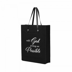 Black PU Handles Felt Handbag with Customized Logo Felt Shopping Bag