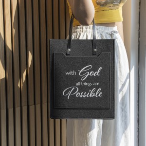 Black PU Handles Felt Handbag with Customized Logo Felt Shopping Bag