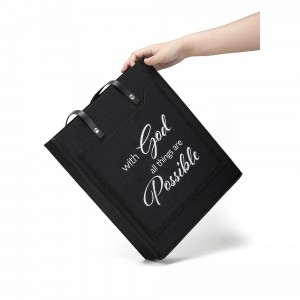 Black PU Handles Felt Handbag with Customized Logo Felt Shopping Bag