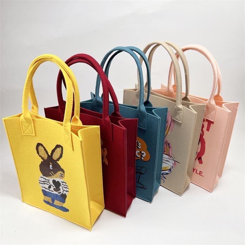 Cute Rabbit Pattern Handbag Felt Shopping Bag Fashionable Felt Handbag with Different Color Featured Image