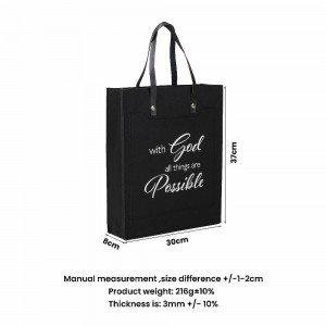 Black PU Handles Felt Handbag with Customized Logo Felt Shopping Bag