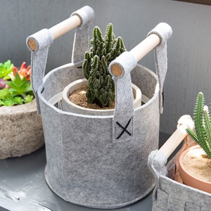 Wood handle felt storage basket