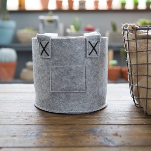 Wood handle felt storage basket