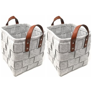 Custom Color Felt Woven Storage Basket Kids Toys Books Clothes Storage Organizer with PU handle