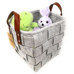 Custom Color Felt Woven Storage Basket Kids Toys Books Clothes Storage Organizer with PU handle