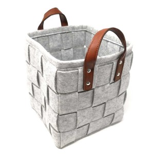 Custom Color Felt Woven Storage Basket Kids Toys Books Clothes Storage Organizer with PU handle