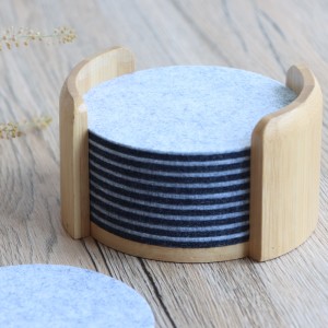 Washable Table Runner Placemat Felt Cup Coasters Mats Drinks Cups Bar Glass Grey with bamboo holder