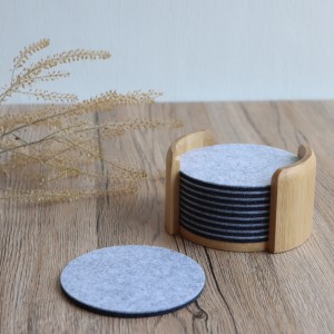 Washable Table Runner Placemat Felt Cup Coasters Mats Drinks Cups Bar Glass Grey with bamboo holder