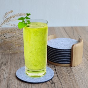 Washable Table Runner Placemat Felt Cup Coasters Mats Drinks Cups Bar Glass Grey with bamboo holder
